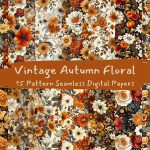 Vintage Autumn Floral Pattern Seamless Digital Papers - printable scrapbook paper png instant download commercial use 300dpi