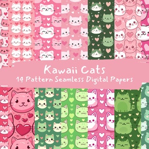 Kawaii Cats Pattern Seamless Digital Papers - printable scrapbook paper instant download, commercial use, 300dpi