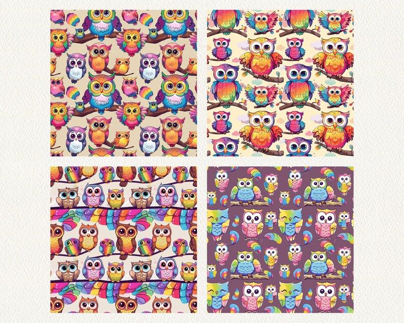 Kawaii Rainbow Owls Pattern Seamless Digital Papers - Printable ...