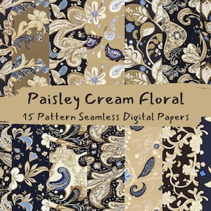 Paisley Cream Floral Pattern Seamless Digital Papers - printable scrapbook paper png instant download commercial use 300dpi
