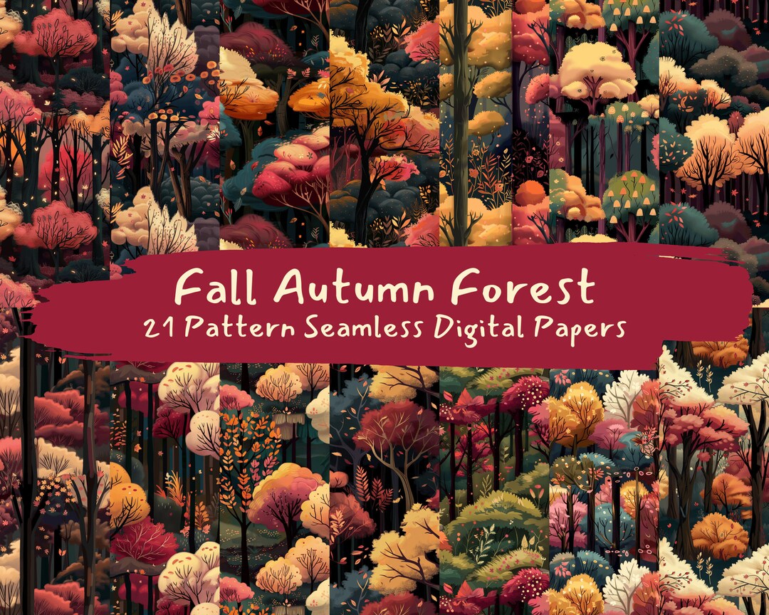 Fall Forest Pattern Fall Autumn Forest Pattern Seamless Digital Papers - Printable ...