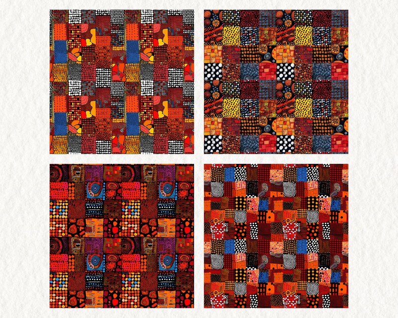 Patchwork Afro Pattern Seamless Digital Papers - printable scrapbook paper instant download, commercial use, 300dpi image 5
