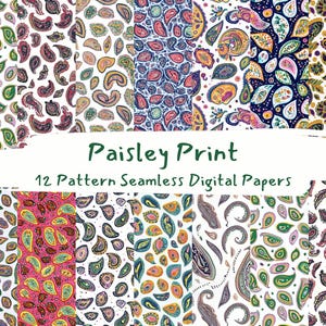 Paisley Print Pattern Seamless Digital Papers - printable scrapbook paper png instant download commercial use 300dpi