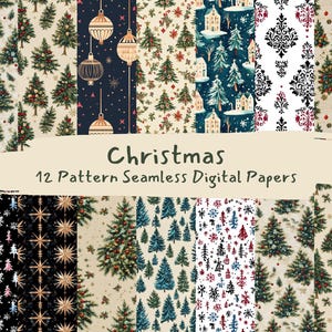 Christmas Pattern Seamless Digital Papers - printable scrapbook paper png instant download commercial use 300dpi