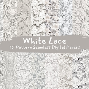 Carta digitale senza cuciture con motivo a pizzo bianco - carta per scrapbooking stampabile con motivi a piastrelle, download immediato per uso commerciale, 300 dpi