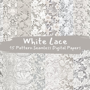 White Lace Pattern Seamless Digital Papers - tile patterns printable scrapbook paper instant download for commercial use, 300dpi