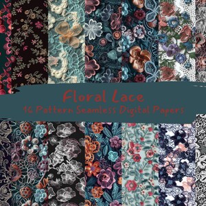Floral Lace Pattern Seamless Digital Papers - printable scrapbook paper png instant download commercial use 300dpi