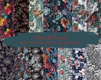 Floral Lace Pattern Seamless Digital Papers - printable scrapbook paper png instant download commercial use 300dpi