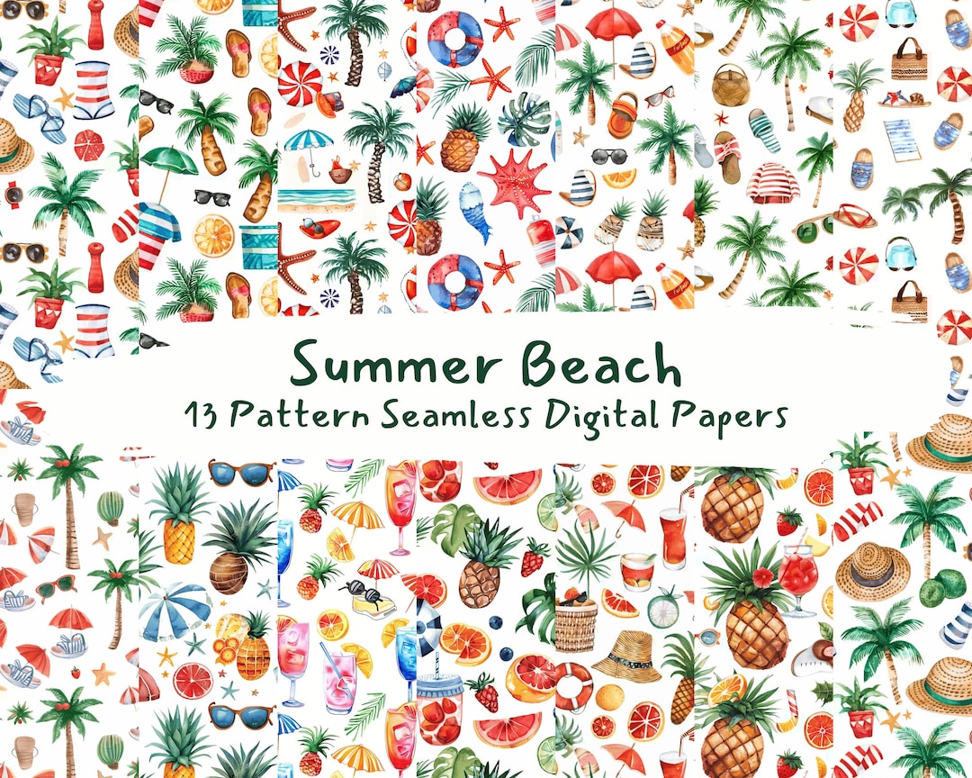 Summer Beach Pattern Seamless Digital Papers - Printable Scrapbook ...