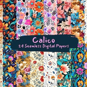 Calico Seamless Digital Papers - seamless tile patterns printable scrapbook paper instant download for commercial use, 3600x3600 pixels
