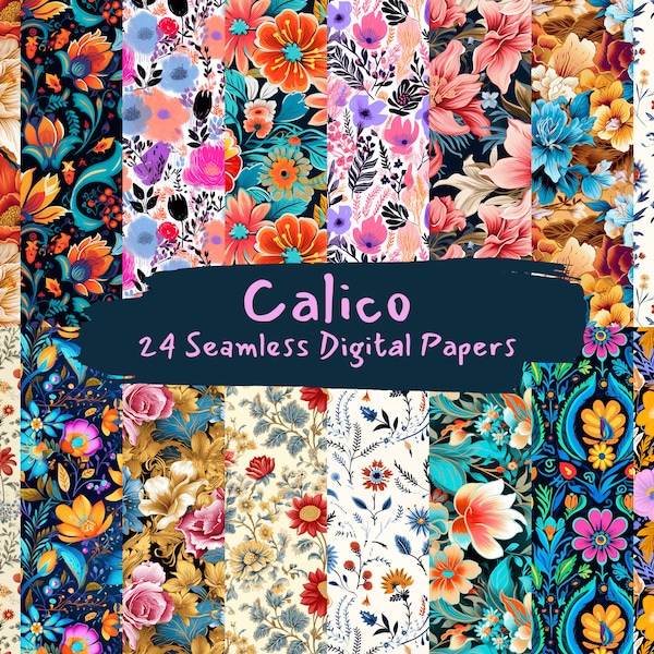 Calico Seamless Digital Papers - seamless tile patterns printable scrapbook paper instant download for commercial use, 3600x3600 pixels