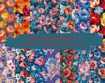 Floral Oil Paint Pattern Seamless Digital Papers - printable scrapbook paper png instant download commercial use 300dpi