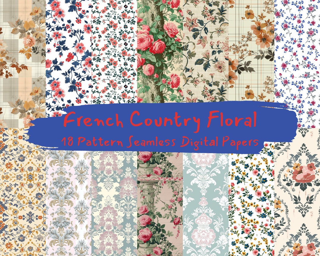French Country Floral Pattern Seamless Digital Papers - Printable ...