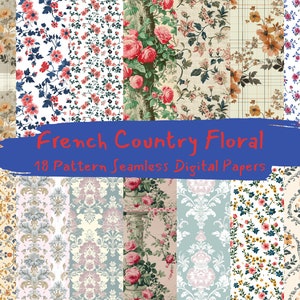 Französische Blumenmuster nahtlose digitale Papiere - druckbares Scrapbook Papier, Sofort-Download für kommerzielle Nutzung, 300dpi