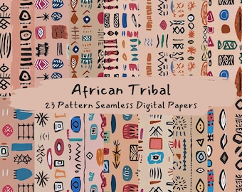 African Tribal Pattern Seamless Digital Papers - printable scrapbook paper png instant download commercial use 300dpi