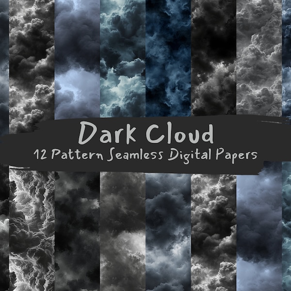Dark Cloud Pattern Seamless Digital Papers - tile patterns printable scrapbook paper instant download for commercial use, 300dpi