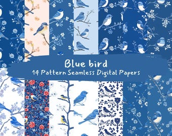 Blue bird Pattern Seamless Digital Papers - printable scrapbook paper png instant download commercial use 300dpi