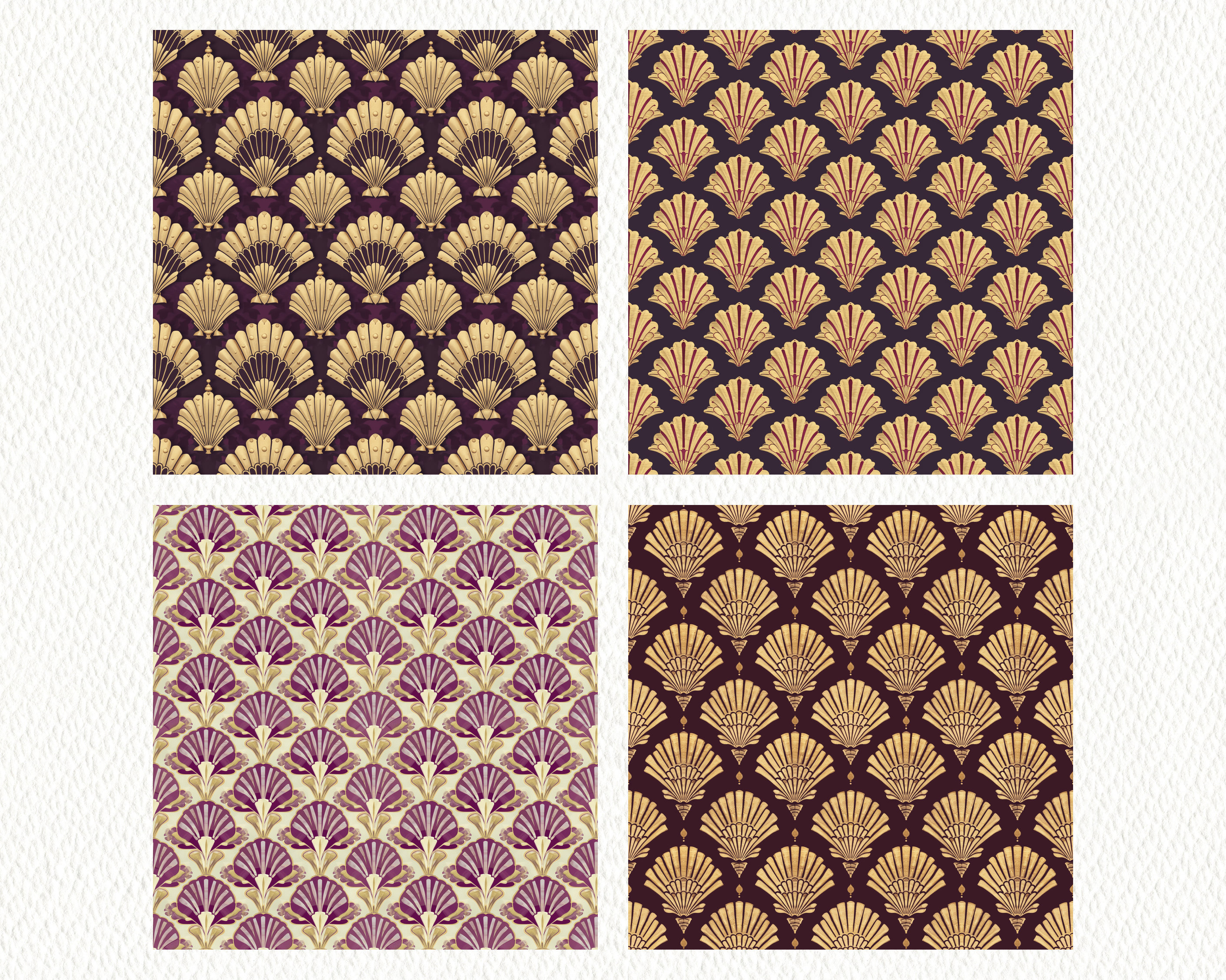 Shell Paper Patern Ornamental Shells Art Deco Pattern Seamless Digital Papers - Printable ...