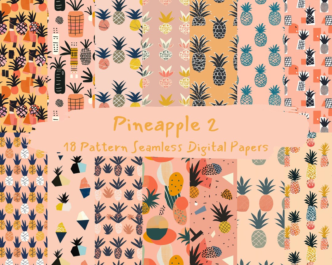 Pineapple Pattern Seamless Digital Papers - Printable Scrapbook Paper ...