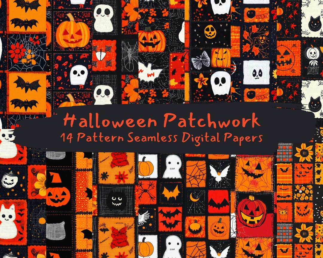 Halloween Patchwork Pattern Seamless Digital Papers - Printable ...