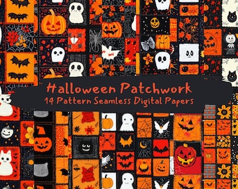 Halloween Patchwork Pattern Seamless Digital Papers - printable scrapbook paper png instant download commercial use 300dpi