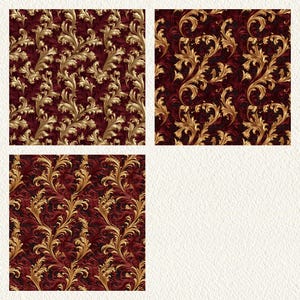 Gilded Red Rococo Pattern Seamless Digital Papers - Printable Scrapbook ...