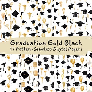 Graduation Gold Black Pattern Seamless Digital Papers - printable scrapbook paper png instant download commercial use 300dpi