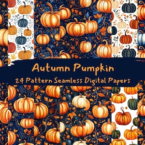 Autumn Pumpkin Pattern Seamless Digital Papers - printable scrapbook paper png instant download commercial use 300dpi