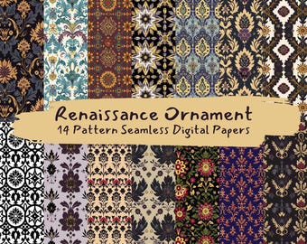 Renaissance Ornament Pattern Seamless Digital Papers - printable scrapbook paper png instant download commercial use 300dpi