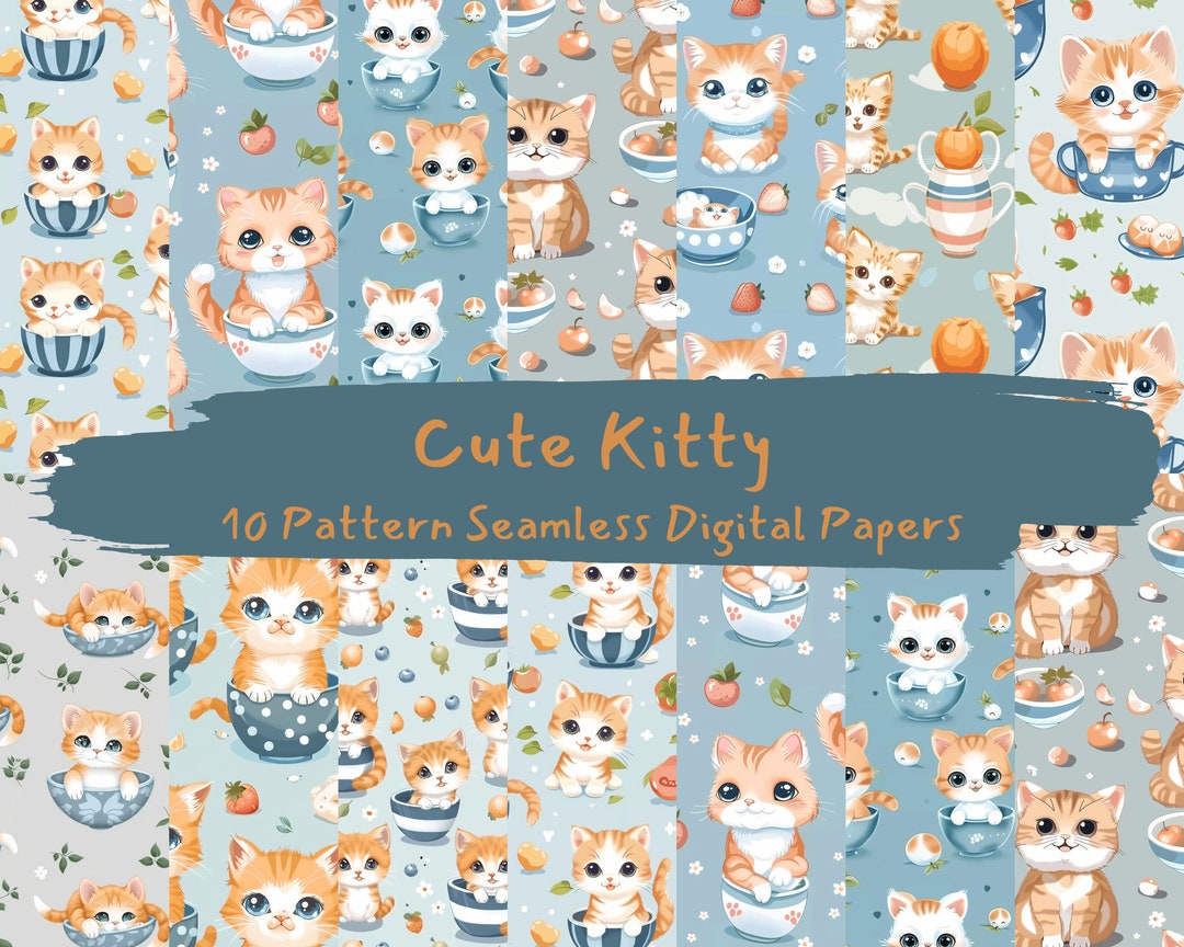 Cute Kitty Pattern Seamless Digital Papers - Printable Scrapbook Paper ...