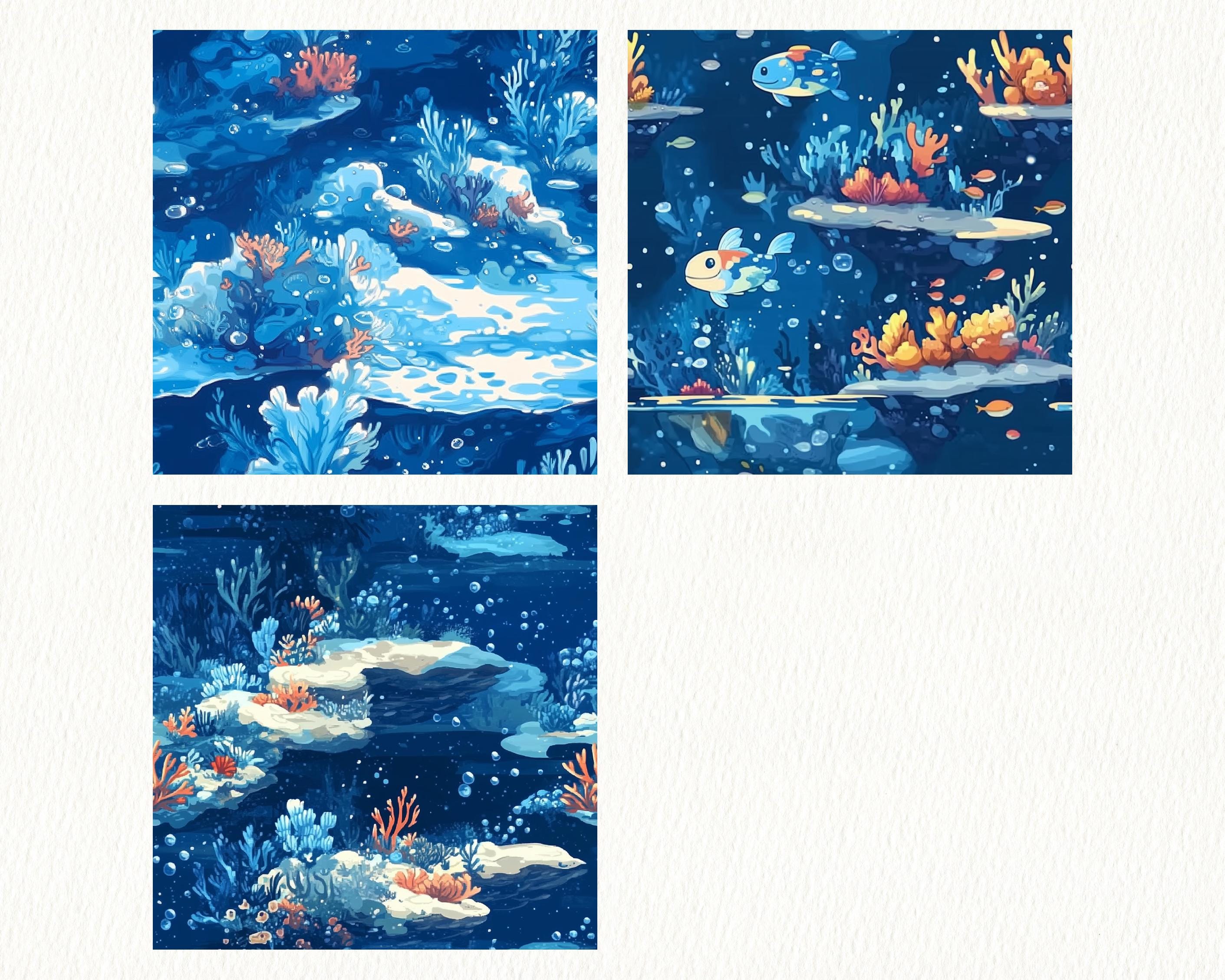 Anime Ocean Pattern Seamless Digital Papers - Printable Scrapbook Paper ...
