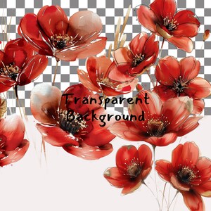 Red Flowers Printable Clipart, Png Format, Transparent Background ...