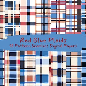 Red Blue Plaids Pattern Seamless Digital Papers - printable scrapbook paper png instant download commercial use 300dpi