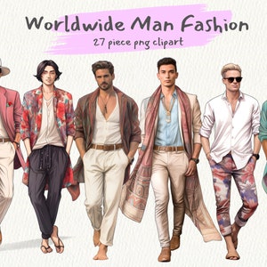 Wereldwijde Man Fashion digitale clipartbundel in PNG-indeling transparante achtergrond direct downloaden voor commercieel gebruik