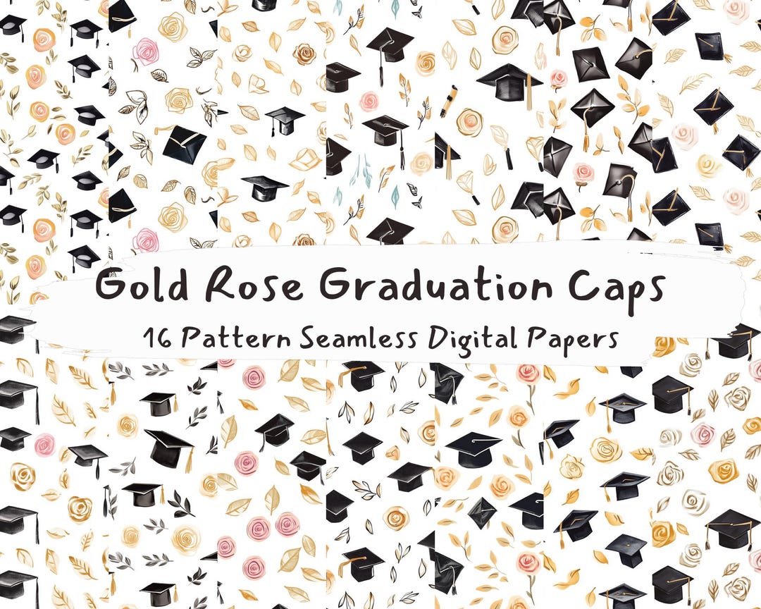 Gold Rose Graduation Caps Pattern Seamless Digital Papers - Printable ...