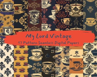 My Lord Vintage Pattern Seamless Digital Papers - printable scrapbook paper instant download, commercial use, 300dpi