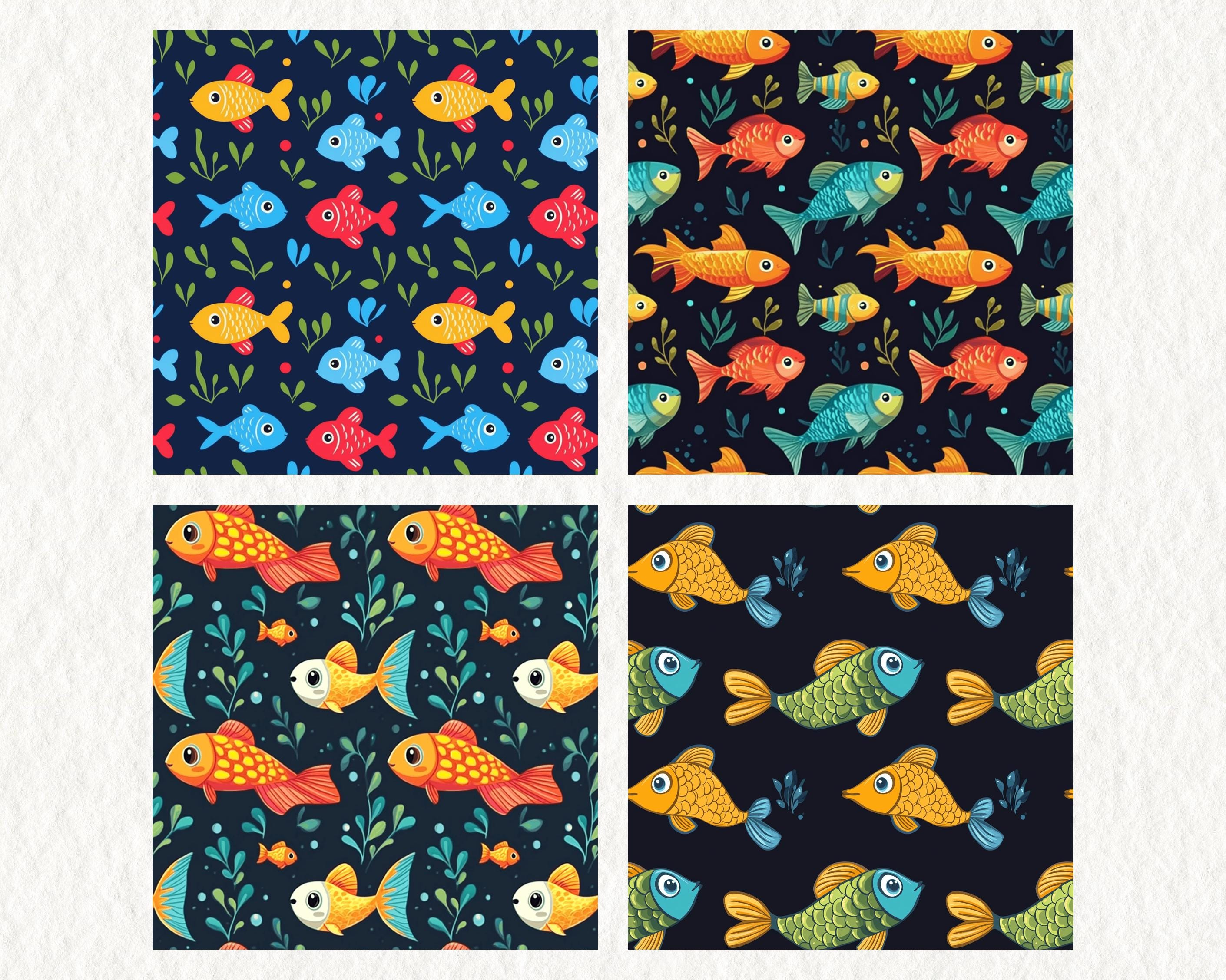 Cartoon Fish Pack Pattern Seamless Digital Papers - Printable Scrapbook ...