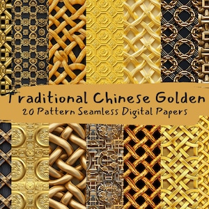 Traditional Chinese Golden Pattern Seamless Digital Papers - Printable ...