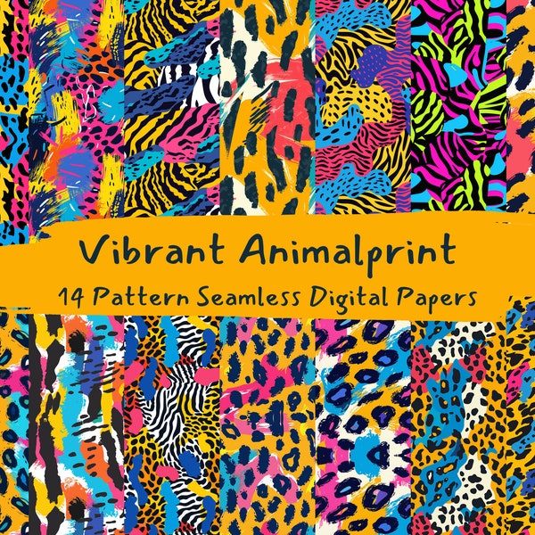 Vibrant Animalprint Pattern Seamless Digital Papers - printable scrapbook paper instant download, commercial use, 300dpi