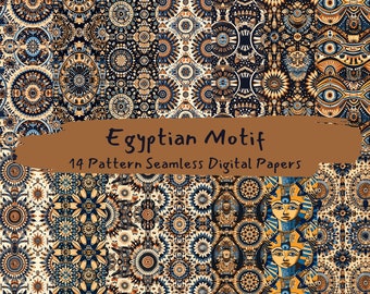 Egyptian Motif Pattern Seamless Digital Papers - printable scrapbook paper instant download, commercial use, 300dpi