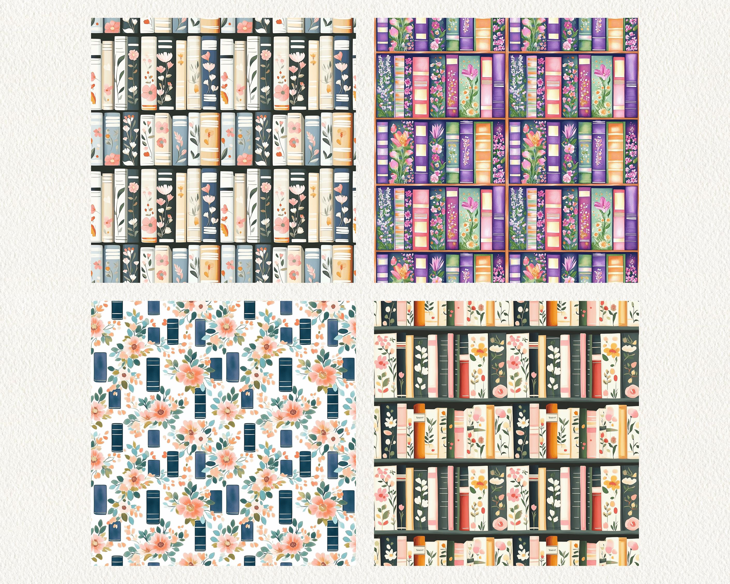 Cottagecore Books Pattern Seamless Digital Papers - Printable Scrapbook ...