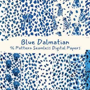 Blå dalmatiska mönster sömlösa digitala papper - utskrivbart scrapbookpapper png direktnedladdning kommersiell användning 300 dpi