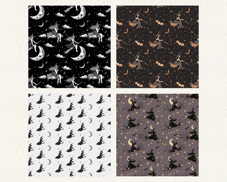 Witch, Broomstick Pattern Seamless Digital Papers - Printable Scrapbook ...