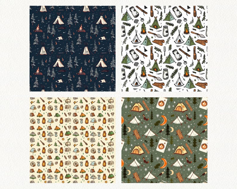 Camping Outdoor Pattern Seamless Digital Papers - printable scrapbook paper png instant download commercial use 300dpi image 2