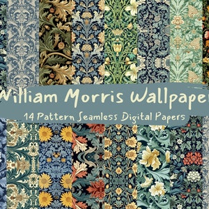 William Morris Wallpaper Seamless Digital Papers - tile patterns printable scrapbook paper instant download for commercial use, 300dpi