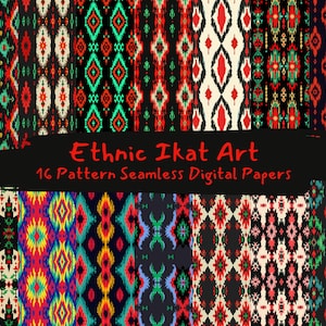 Ethnic Ikat Art Pattern Seamless Digital Papers - printable scrapbook paper instant download, commercial use, 300dpi