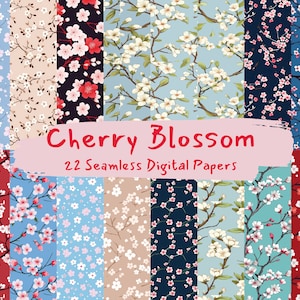 Cherry Blossom Pattern Seamless Digital Papers - tile patterns printable scrapbook paper instant download for commercial use, 300dpi