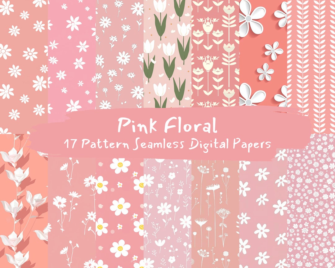 Pink Floral Pattern Seamless Digital Papers - Printable Scrapbook Paper ...