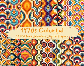 1970s Colorful Pattern Seamless Digital Papers - tile patterns printable scrapbook paper instant download for commercial use, 300dpi