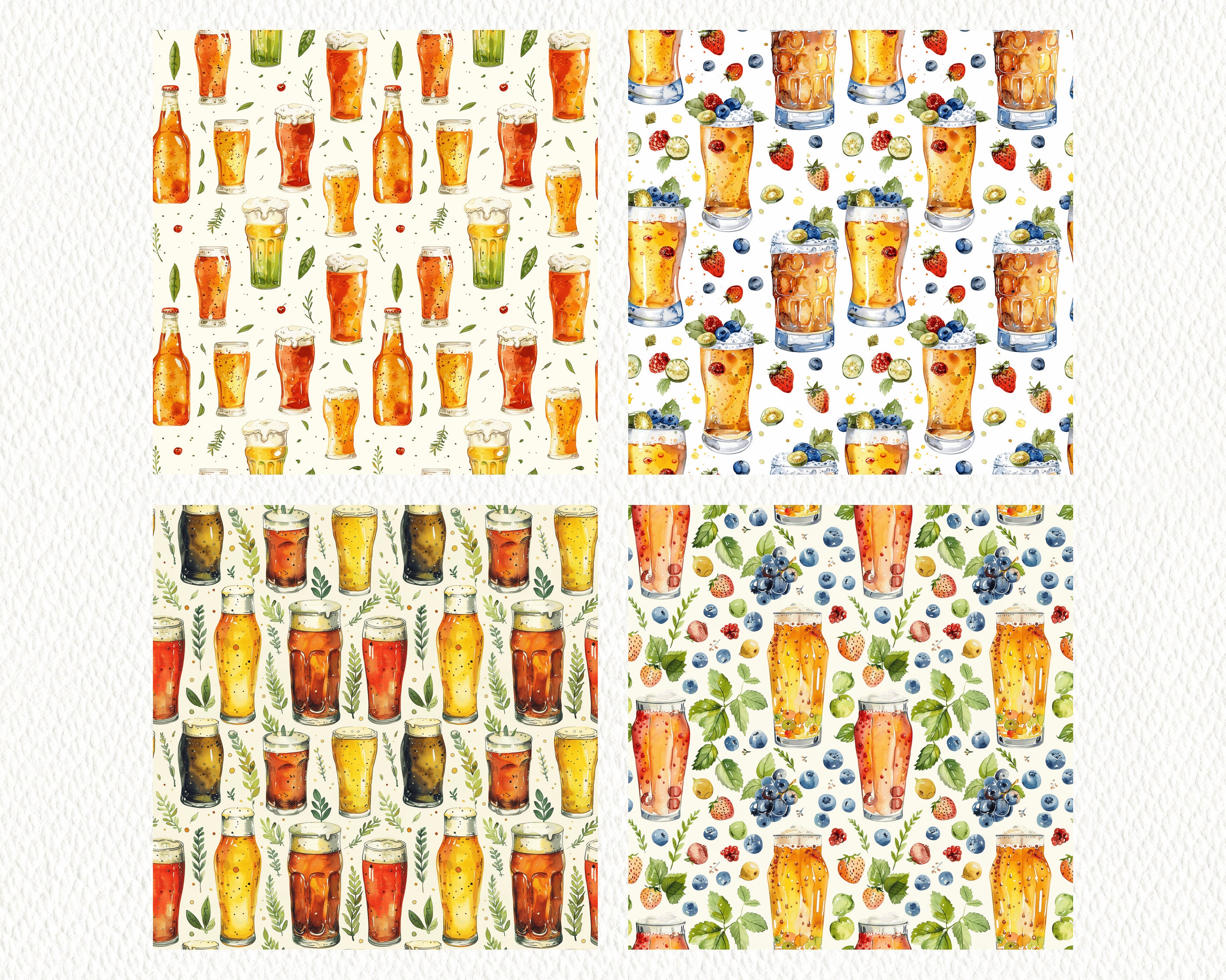 Watercolor Beer Pattern Seamless Digital Papers - Printable Scrapbook ...